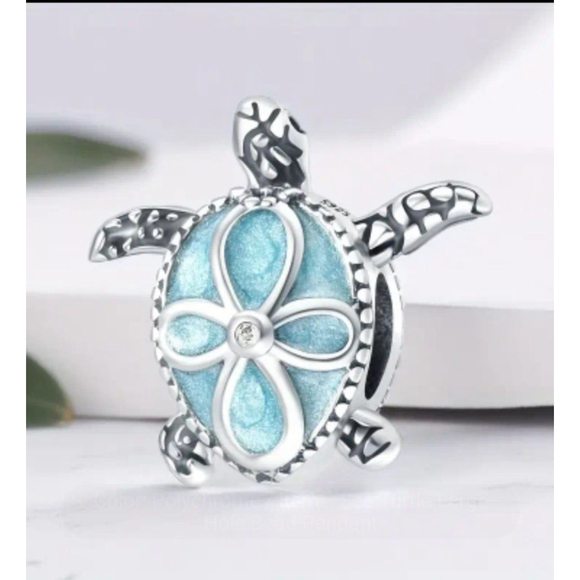 Turtle Charm Blue Silver - Picture 1 of 2